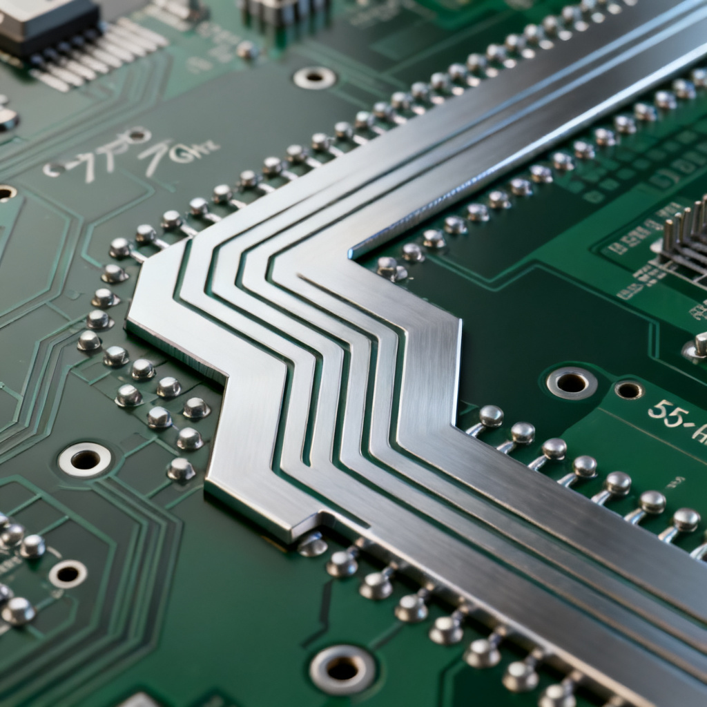 77GHz radar PCB routing with microstrip traces and ground vias for mmWave signal integrity