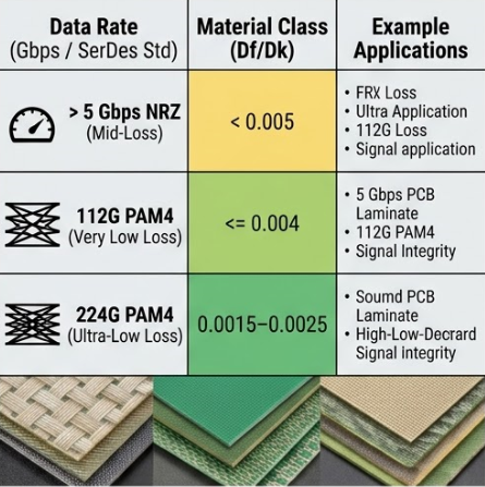 Advanced PCB stackup design featuring low-loss dielectric materials and stripline routing for 112G and 224G PAM4 SerDes
