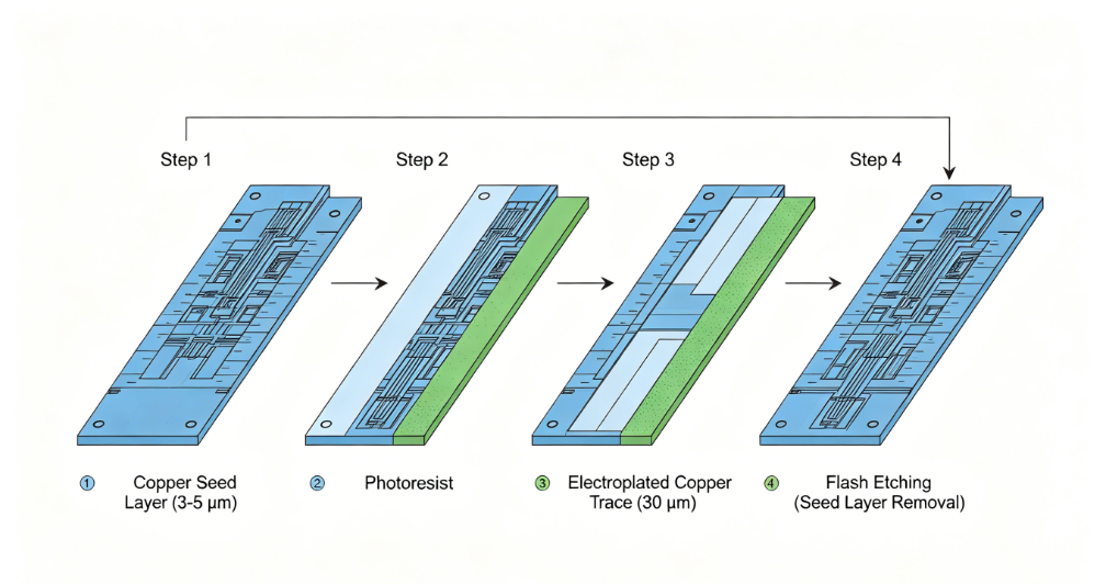 Advanced PCB manufacturing mSAP process illustration