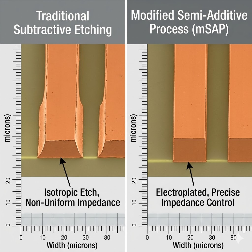 Comparison of mSAP (Modified Semi-Additive Process) and Traditional Subtractive Etching in Fine-Line Patterning
