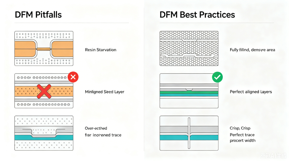 split comparison infographic highlighting DFM quality