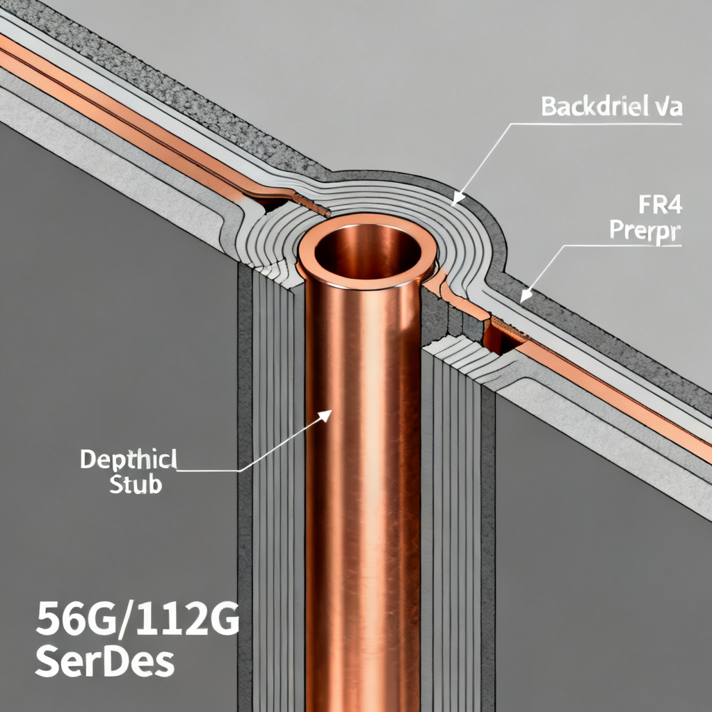 Backdrilled via cross section for high-speed SerDes PCB design