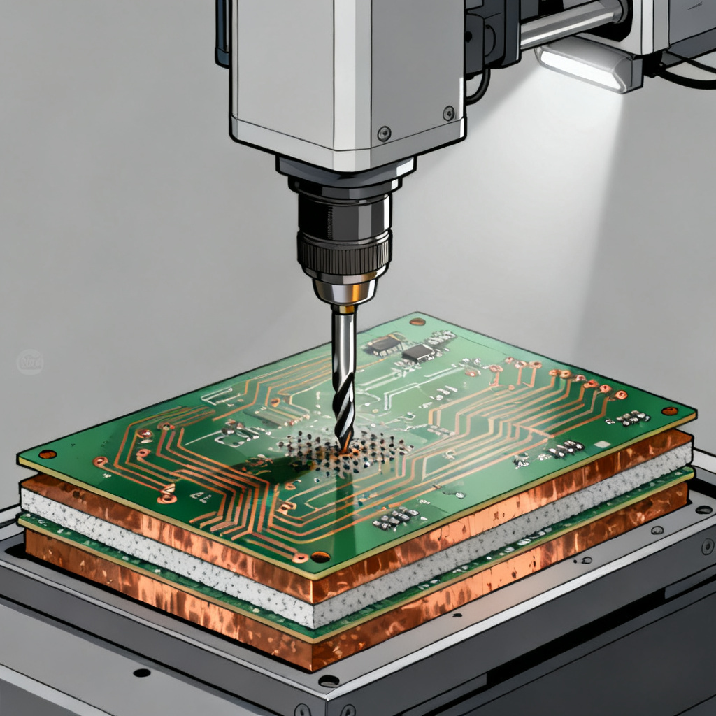 Backdrilling manufacturing process showing controlled depth drilling for PCB signal integrity