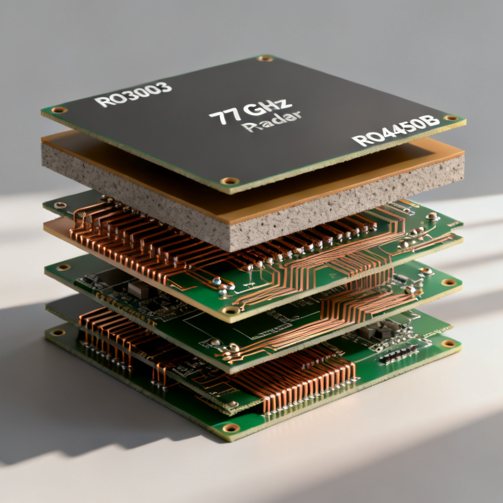 Multilayer stackup design for phase-stable PCB materials in 77 GHz radar