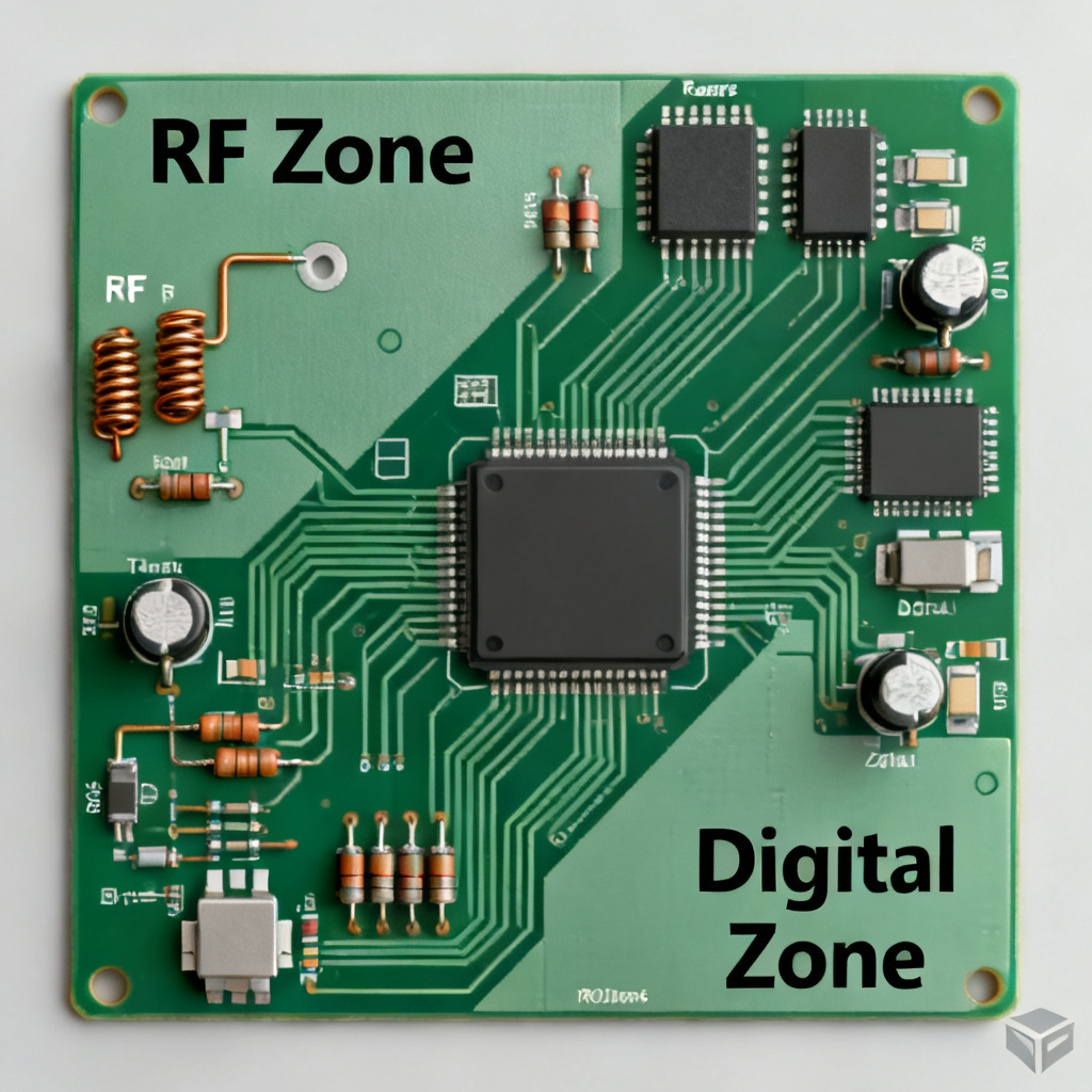 Rogers I-Tera mixed signal PCB design with RF and digital sections for ultra-low loss
