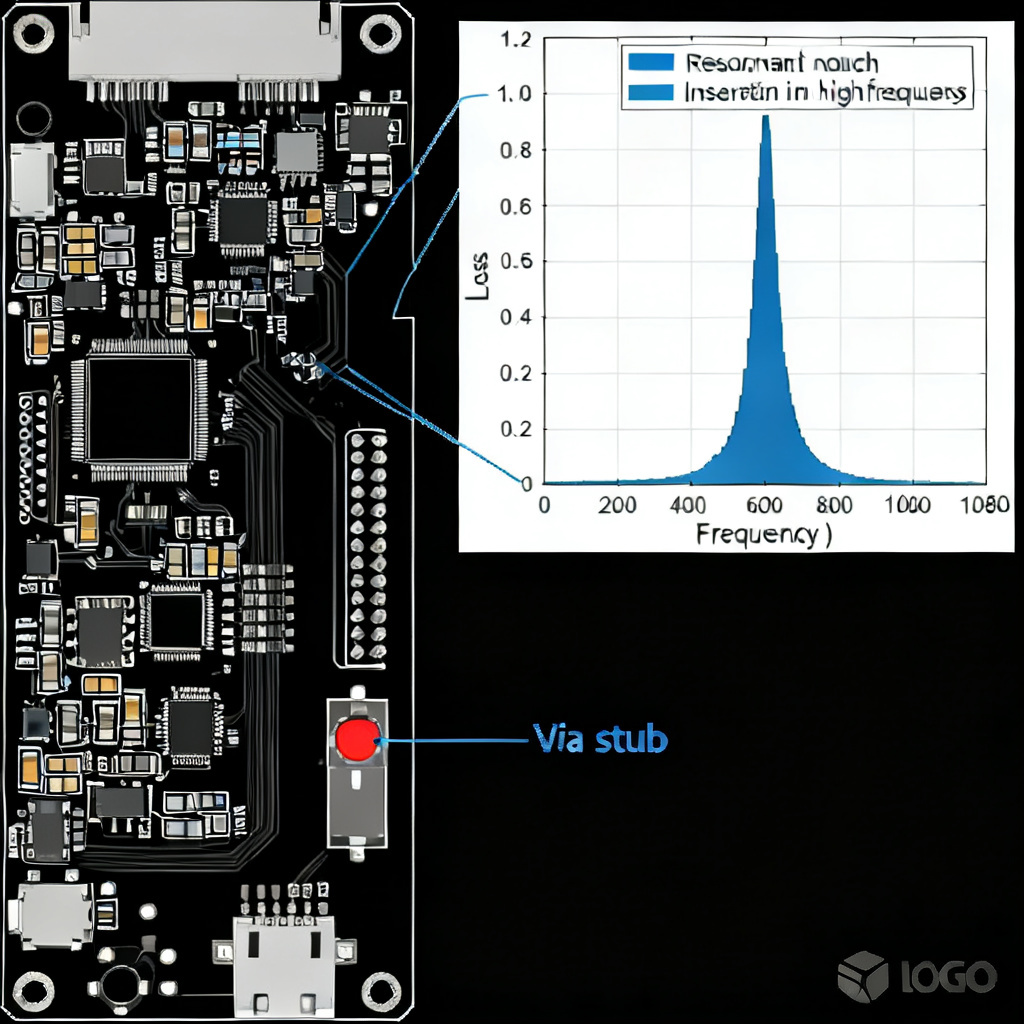 Via stub resonance effect in high-speed backplane PCB showing signal degradation